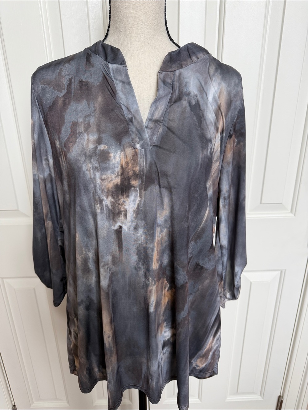 White Birch Gray and Brown Watercolor V-Neck Tunic